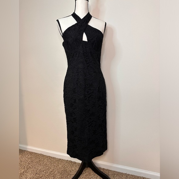 BARDOT Black Lace Halter Cross Neck MIDI Tea Length Dress Sz 8 NWT (A0059 B3) - Picture 10 of 15
